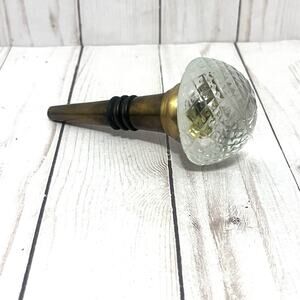 Vintage Cut Crystal Glass Bottle Stopper Brass Wine Stopper Barware